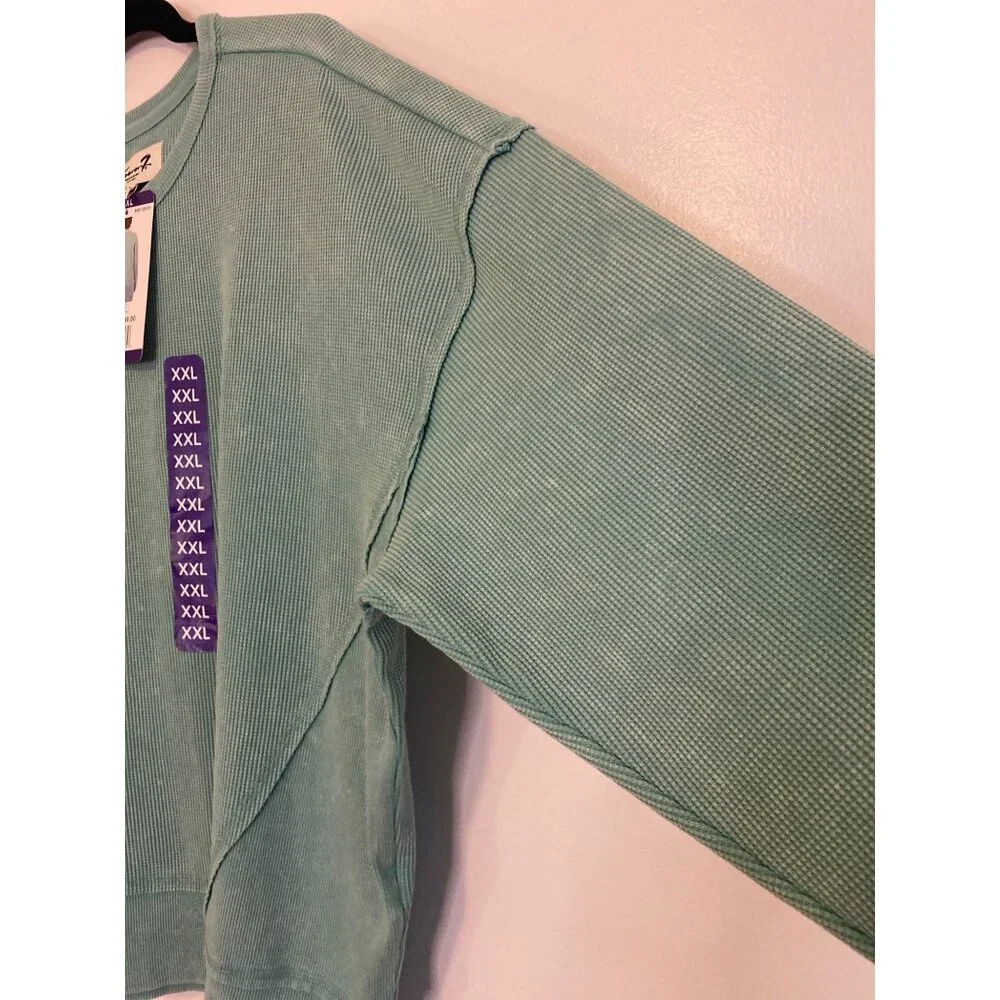 NWT Seven7 Waffle Knit Mint Green Crewneck Top Size XXL - Picture 4 of 6